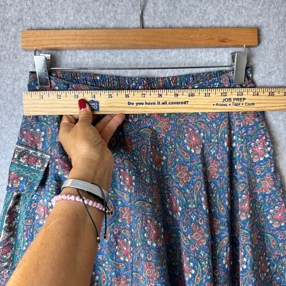 Earthbound Trading Co. Mini Skirt Blue Paisley Boho Cargo Pocket Women's Med - Picture 5 of 9